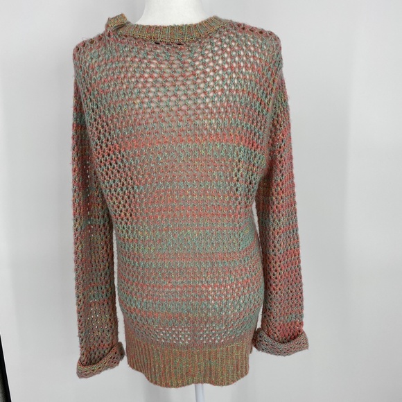 JJ Basics Sweater Pastel Open Knit High Low Style in Pink & Green Women's Medium - Picture 5 of 6